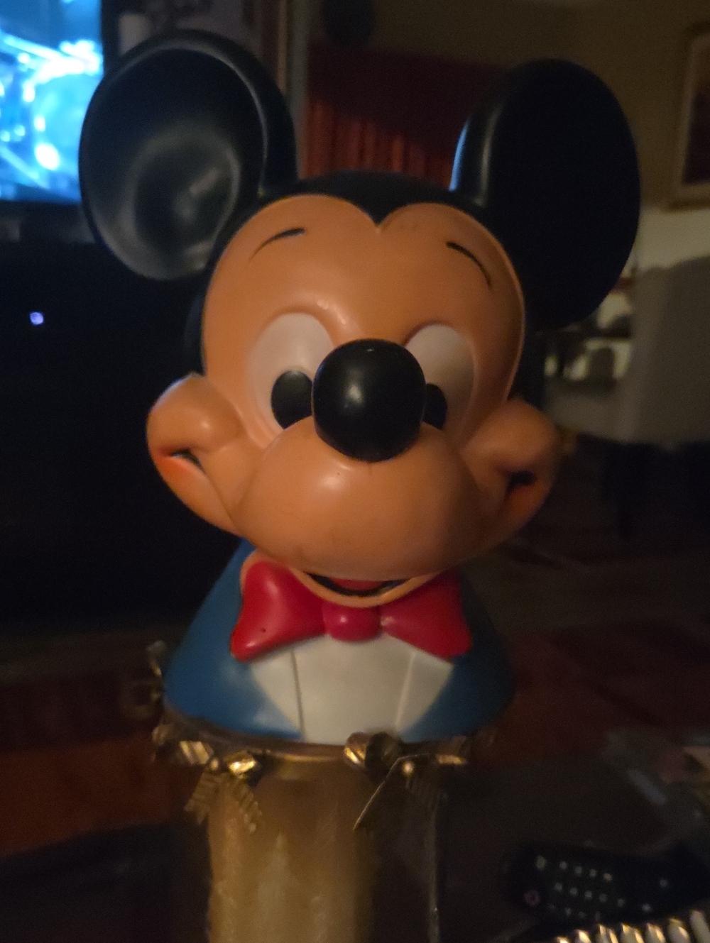 Piggy Bank Disney Mickey Mouse Figure with Red Bow and Blue Jacket